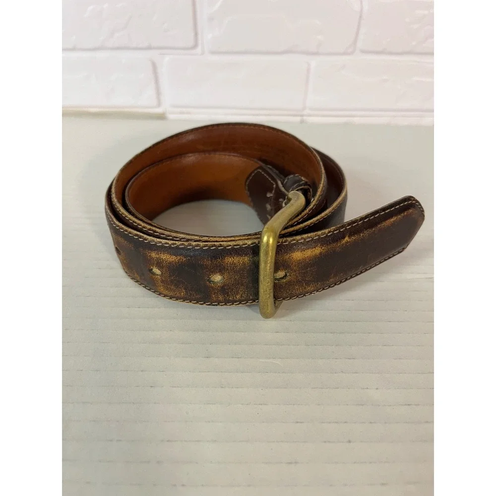Coach Leather Belt Mens 34 Mahogany Brown‎ Fair Distressed Vintage Brass Buckle